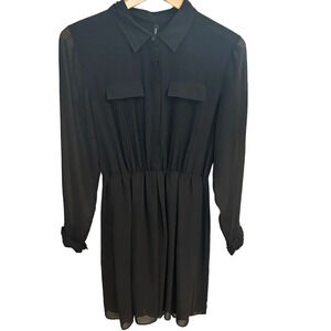 W118 by Walter‎ Baker Black Dress Small Collared Long Sleeved Career Cocktail